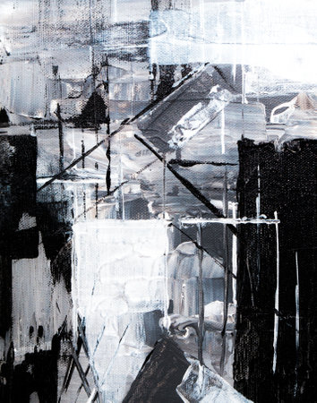 abstract background painting with gouache and watercolor, black and white