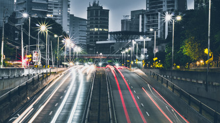 The light trails on the street in Bangkok, Thailand.の写真素材