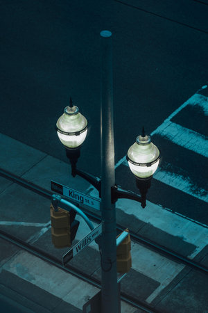 Street light in the city. Street lamp on the street at night.の写真素材