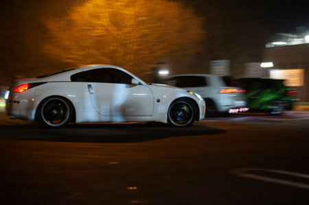 Car on the road at night. Motion blur. Long exposure.の写真素材