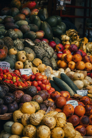 Fruits and vegetables at a market stall in Istanbul, Turkey.の写真素材