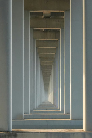 Architectural detail of a modern bridge, Lisbon, Portugal.の写真素材