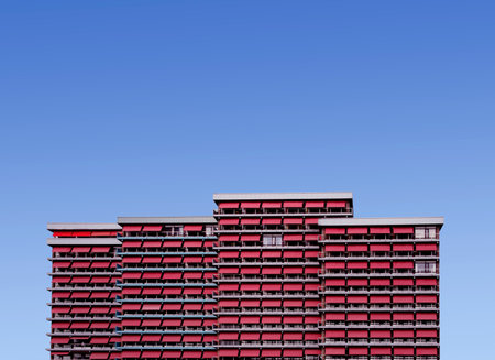 Modern office building against the blue sky. 3d rendering.の写真素材