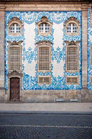Azulejo stunning ceramic light blue wall tiles in Porto Portugalのeditorial素材