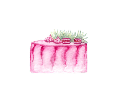 Watercolor wedding cream cake with floral decorations . Birthday delicious cake. Cake clipartの写真素材