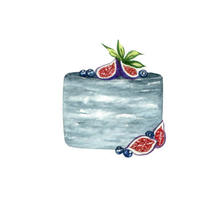 Watercolor wedding cream cake with floral decorations . Birthday delicious cake. Cake clipartの写真素材