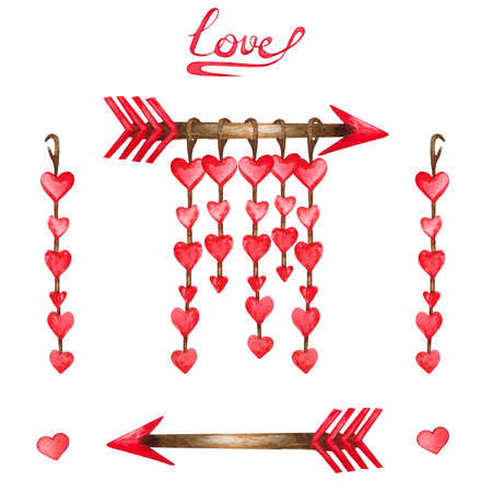 Valentines Day Heart Bunting.Valentines Day Heart Bunting. Watercolor romantic garland.の写真素材