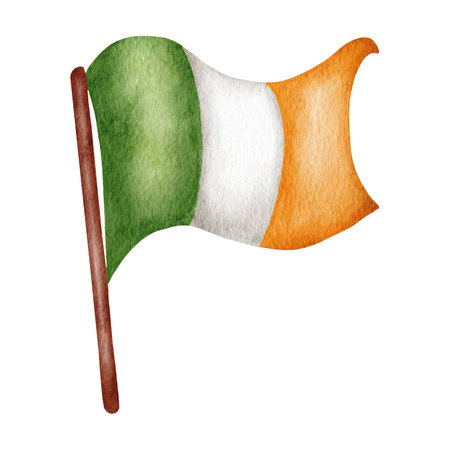 St. Patricks day irish flag. watercolor hand draw illustration. white isolated backgroundの写真素材