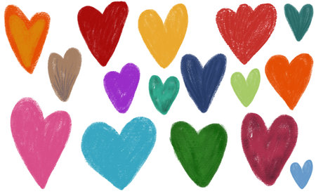 Set of Hearts . Whimsical collection. love Shapes for your design. Textured Valentines Day signs. Hand Drawn illustration.の写真素材