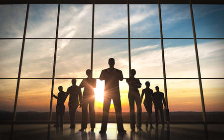 The business team silhouettes rendered with computer graphic 