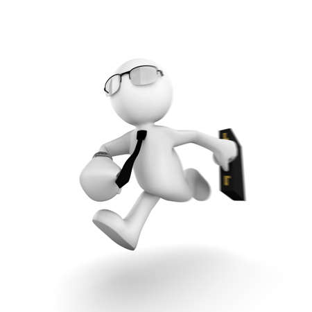 Busy businessman with briefcase runningの写真素材