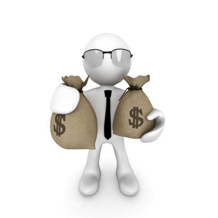 Businessman with bags of dollarsの写真素材