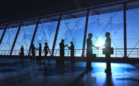 The Business shake hand and meeting silhouettes rendered with computer graphic の写真素材