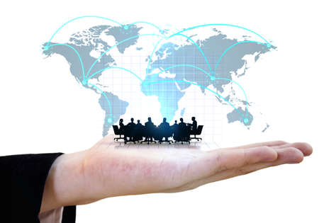 Businessman showing global team meeting