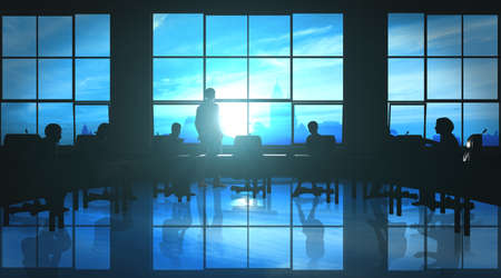 Management Team in office silhouetteの写真素材
