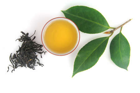 green tea  and green leavesの写真素材