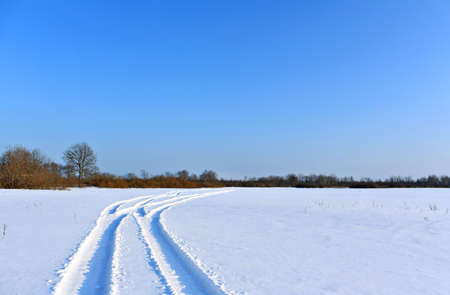 winter road through fieldの写真素材