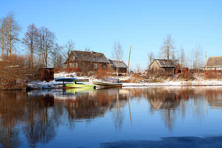 village on coast riverの写真素材