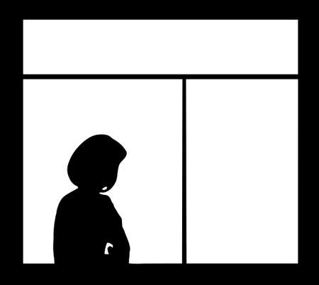 silhouette of the woman against window isolated on white backgroundのイラスト素材