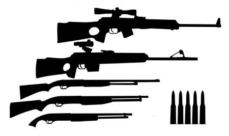  silhouette hunt weapons isolated on white backgroundのイラスト素材