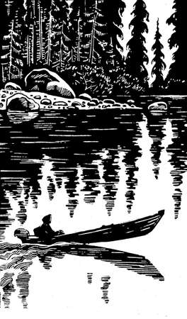  illustration of the person  on boatのイラスト素材