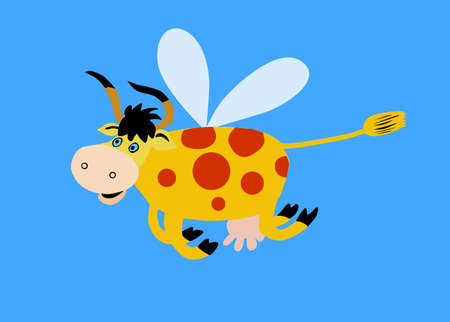 illustration flying cowsのイラスト素材