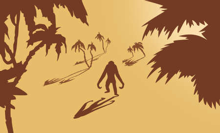 gorilla amongst palms on yellow backgroundのイラスト素材