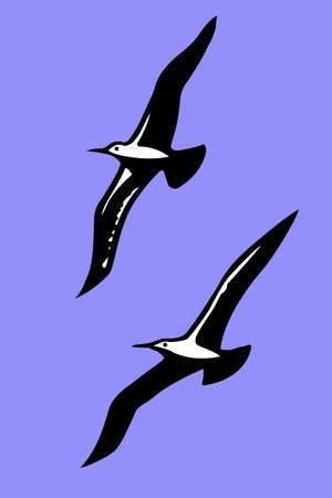  silhouettes of the sea birds on background blue skyのイラスト素材
