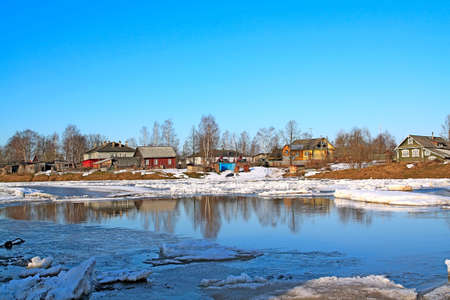 driving of ice on riverの写真素材