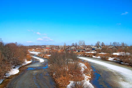 village on coast riverの写真素材