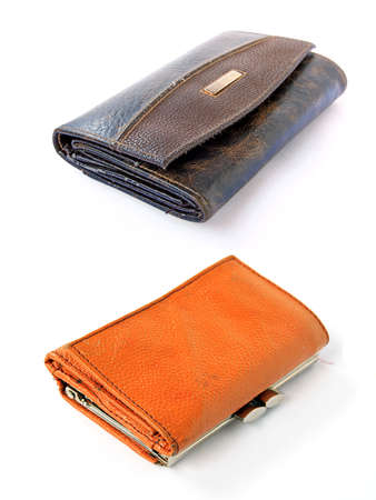old purse on white background