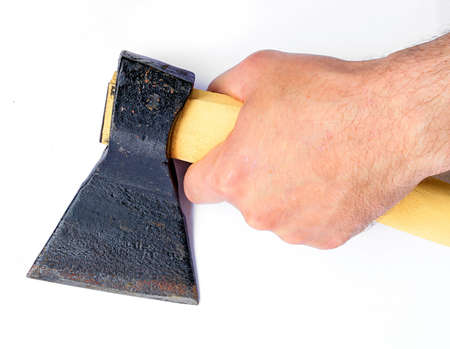 axe in hand on white backgroundの写真素材