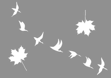 silhouettes of the cranes and maple leafs のイラスト素材
