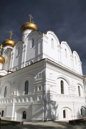 christian orthodox church on cloudy backgroundの写真素材