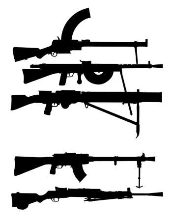 silhouettes machine gun on white backgroundのイラスト素材