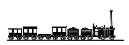 old-time train on white backgroundのイラスト素材
