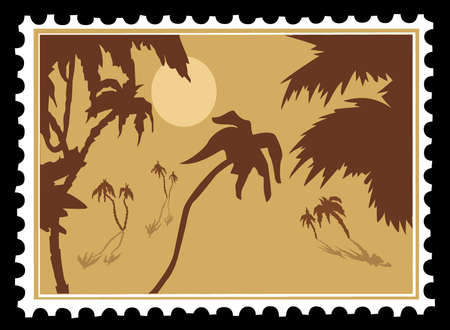 tropical landscape on postage stampsのイラスト素材