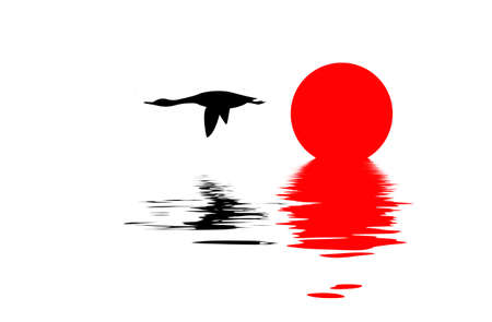 silhouette flying goose on white backgroundのイラスト素材