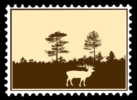 vector silhouette deer on postage stampsのイラスト素材
