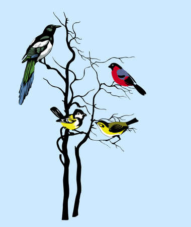 silhouette of the birds on treeのイラスト素材