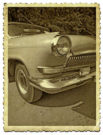 retro car on old photographyの写真素材