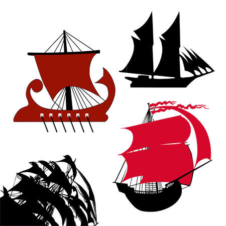  vector set old-time sailfish on white backgroundのイラスト素材