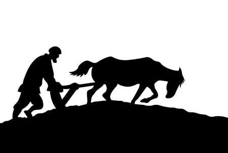 peasant silhouette on white backgroundのイラスト素材