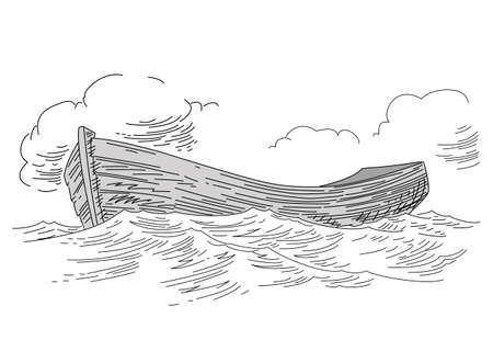 boat drawing on white background, vector illustrationのイラスト素材