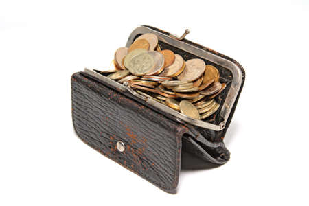 purse with coin on white background