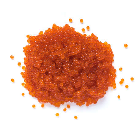 Red salmon caviar, isolated on white, top viewの写真素材