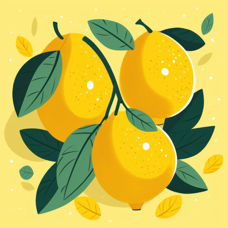 Lemon with leaves. Minimalistic modern abstract illustration.の素材