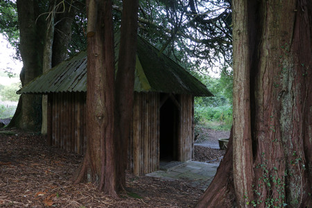 Wooden hut at bovey castle in Dartmoor National Parkのeditorial素材