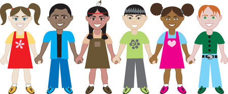 Kids Holding Hands 1. Six Kids from around the world holding hands in unity. Diversityのイラスト素材