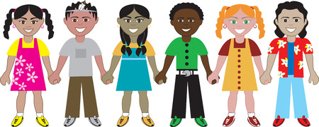 Kids Holding Hands 2. Six Kids from around the world holding hands in unity. Diversityのイラスト素材
